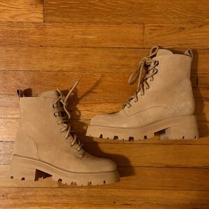 Marc Fisher Tan Lace-Up combat Ankle Boots